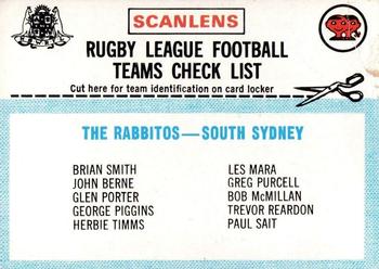 1977 Scanlens - Checklists #NNO South Sydney Front